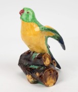 GRACE SECCOMBE stunning pottery parrot statue, incised "Grace Seccombe. N.S.W., Australia", with additional exhibition labels affixed to base, 19cm high - 3