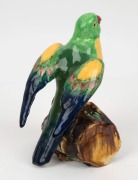 GRACE SECCOMBE stunning pottery parrot statue, incised "Grace Seccombe. N.S.W., Australia", with additional exhibition labels affixed to base, 19cm high - 5