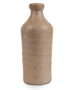 A stoneware ginger beer bottle, made in Sydney by Jonathan LEAK at his Brickfield Hill pottery in the 1820s. It is a rare example of the earliest surviving marked pottery made in Australia, impressed stamp "LEAK" to shoulder, 18cm high.