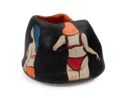 JUDY LANE "Back To The Beach" hand-painted pottery vase, exhibition item no.16, incised signature to base, with accompanying MU Gallery documentation, ​​​​​​​15cm high - 2