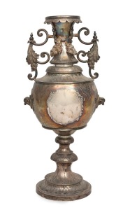 FISCHER of Geelong, antique Australian silver urn with cast ram's head decoration, 19th century, stamped "FISCHER, GEELONG, STRLG. SILVER", 32cm high, 788 grams