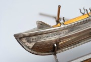 PORT JACKSON & MANLY INTEREST, Australian silver surf boat trophy, mounted on oak plinth, bearing silver plaque inscribed "Port Jackson & Manly S.S. Co. Ltd. Trophy Surf Boat Competition, Won By Cronulla S.L.S.C., 1936-37. R. MICHAELIS", also bearing addi - 2