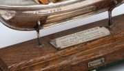 PORT JACKSON & MANLY INTEREST, Australian silver surf boat trophy, mounted on oak plinth, bearing silver plaque inscribed "Port Jackson & Manly S.S. Co. Ltd. Trophy Surf Boat Competition, Won By Cronulla S.L.S.C., 1936-37. R. MICHAELIS", also bearing addi - 3