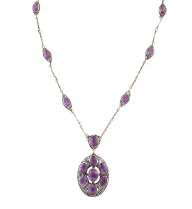 RHODA WAGER sterling silver and amethyst necklace, circa 1930s, stamped "WAGER". 55cm long