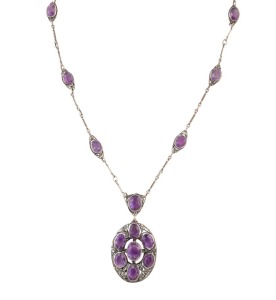RHODA WAGER sterling silver and amethyst necklace, circa 1930s, stamped "WAGER". 55cm long