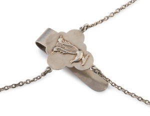 INGRAM BROTHERS of Melbourne, rare Australian silver chatelaine decorated with a lyrebird, 19th/20th century, stamped "INGRAM BROS. STL. SILVER", 26cm long