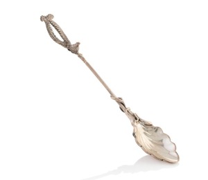 BRIAN EGGLETON "Memorial Spoon. Presented to members of the Silver Society of Australia in 2015 as part of the bequest made to the Society by the late Brian Eggleton. Made by Trevor Platt of Libucha & Platt, Silversmiths, Queensland, limited production of 130", in original box of issue, 15cm long, 26 grams