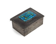 TUDERIC English Arts & Crafts pewter and enamel jewellery box, circa 1900, stamped "TUDERIC, 0906", 4cm high, 8cm wide, 6cm deep