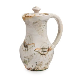 ARTHUR MERRIC BOYD & NEIL DOUGLAS lidded pottery jug with hand-painted lyrebirds, signed "Arthur Merric Boyd, 1946, N.D.", 19cm high