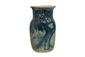MERRIC BOYD pottery vase with hand-painted landscape scene, incised "Merric Boyd, 1917", 22.4cm high