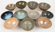 Eleven assorted Australian studio pottery tea bowls, including HAROLD HUGHAN, the largest 8cm high - 2
