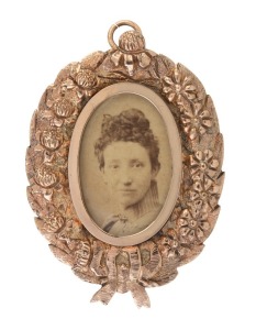 HARVEY SMITH antique 9ct rose gold photo pendant adorned with waratah motif, 19th century, stamped "HARVEY SMITH, 9ct", 5.8cm high overall, 28.4 grams total