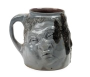 MARTIN BROTHERS antique English pottery double sided grotesque mug, incised "R. W. Martin & Bros., London & Southall", ​​​​​​​12cm high - 2