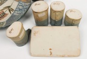 NICKY COADY&nbsp;pottery tea set, trinket box, vase and bowl, (8 items), signed "Nicky", the vase 21.6cm high - 2