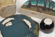 NICKY COADY&nbsp;pottery tea set, trinket box, vase and bowl, (8 items), signed "Nicky", the vase 21.6cm high - 3
