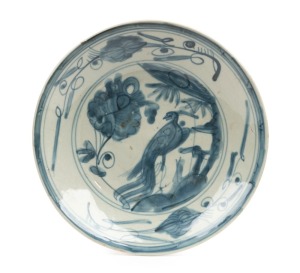 SWATOW antique Chinese ceramic bowl adorned with bird and flowers, Ming Dynasty, 15th/16th century, 23cm diameter