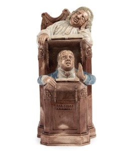 RALPH WOOD "THE VICAR AND MOSES" rare early Staffordshire pottery figure group, 18th century, 25cm high