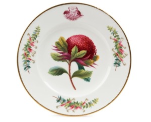 COALPORT "ADVANCE AUSTRALIA" antique porcelain plate with stunning hand-painted waratah decoration, late 19th century, 23cm diameter