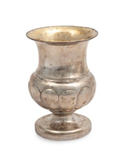 An 18th century CHANNEL ISLAND silver gilt wine cup with over-struck mark for PIERRE AMIRAUX of Jersey, circa 1750, 10cm high 105 grams