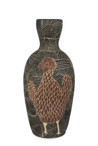 CARLENE THOMPSON impressive exhibition pottery vase, adorned with sgraffito bird decoration, incised "Carlene Thompson", 45cm high