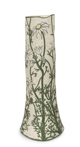 CATHY FRANZI "Flannel Flower" porcelain, engobe, sgraffito and glaze vase, signed "C. Franzi, Flannel Flower", 44.5cm high