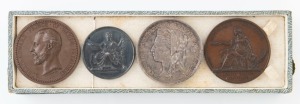 EXHIBITION MEDALS. Group of four, three of which are engraved to AUGUSTE CHARLES ALFRED BALLIN (1842 - 1909), I.) Boulogne Exposition de Tableaux 1870 silver medal, 40mm. II.) London Exhibition of Fine Arts & Industry 1871 bronze medal, 50mm. III.) London Exhibition of Fine Arts, Industries & Inventions 1874 bronze medal, 50mm. IV.) Melbourne International Exhibition 1880 silver medal for Engravings & Etchings, 50mm.