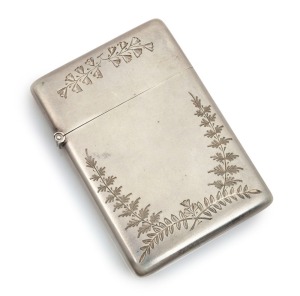 JOACHIM MATTHIAS WENDT of Adelaide, Australian silver calling card case with engraved fern decoration, 19th century, stamped "WENDT", with pictorial marks, 9cm high, 100 grams