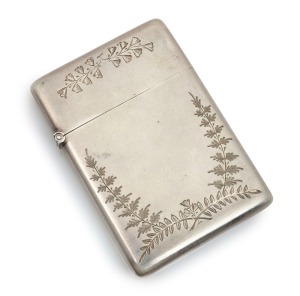 JOACHIM MATTHIAS WENDT of Adelaide, Australian silver calling card case with engraved fern decoration, 19th century, stamped "WENDT", with pictorial marks, 9cm high, 100 grams