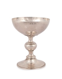 A 17th century CHANNEL ISLANDS silver wine cup by ABRAHAM HEBERT of Jersey, circa 1688, engraved "E.M.G." and "S.E.T." on reverse. With Hebert's marks, "A.H." and fleur-de-lys in separate punches. Illustrated in "Old Channel Islands Silver: Its Makers and