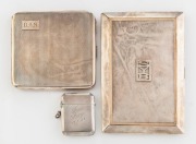 HARDY BROS. Australian silver cigarette case with gold highlights; an Australian silver cigarette case, plus an Australian silver vesta case, 20th century, (3 items), the largest 12.5cm wide, 315 grams total - 2