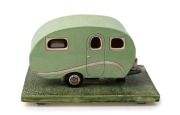 FAIRLIE KINGSTON "The Green Caravan, 2010", illuminated ceramic sculpture, artist monogram to the plinth, with Australian Galleries exhibition brochure bearing image to back cover, 17cm high, 30cm wide, 19.5cm deep - 2