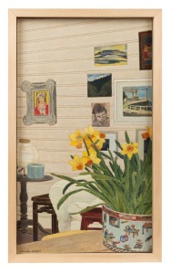 CRESSIDA CAMPBELL (1960 - ), Interior with Daffodils, 2010, unique woodblock (watercolour on incised plywood), signed lower left "Cressida Campbell", Rex Irwin Art Dealer label verso with exhibition details, 50 x 33cm, 42 x 26cm overall