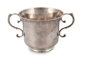 An 18th century CHANNEL ISLANDS silver christening cup by unknown maker stamped "I.A." of Guernsey, circa 1777, engraved "R.G.L. 1777, P.T.D.", 6.5cm high, 12cm wide, 100 grams