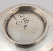 JUDAICA: 18th century CHANNEL ISLANDS silver wine beaker stamped "S.R." of Jersey, circa 1790, engraved with later inscription "Presented to my son Aron on the day of his marriage, 1st of Kislev 5607" [1846], 6.5cm high, 74 grams. - 2