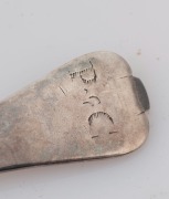 An 18th century CHANNEL ISLANDS silver trefid spoon by unknown maker stamped "G.D.", most likely Guernsey, circa 1710, engraved "P.C.", 18.3cm long, 42 grams - 3