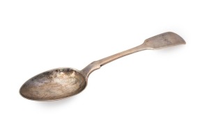 ALEXANDER DICK rare Colonial Australian silver tablespoon with engraved monogram, circa 1830s, stamped "A. DICK" with crowned leopard and date letter "E", lion passant and monarch, 22.5cm long, 92 grams.