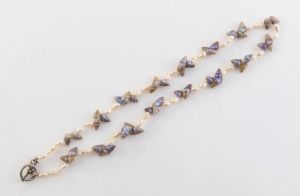 A freshwater pearl and maireener (mariner) shell bead choker necklace with silver clasp, 40cm long