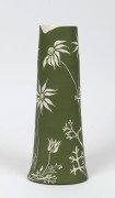 CATHY FRANZI "Flannel Flower" green porcelain, engobe, sgraffito and glaze vase, signed "C. Franzi, Flannel Flower", 32.5cm high