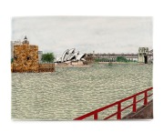 FAIRLIE KINGSTON "Passing Fort Denison, (Sydney Harbour), 2018" ceramic relief, artist monogram lower right, with Australian Galleries label and original purchase receipt ($3,250), 20 x 28cm