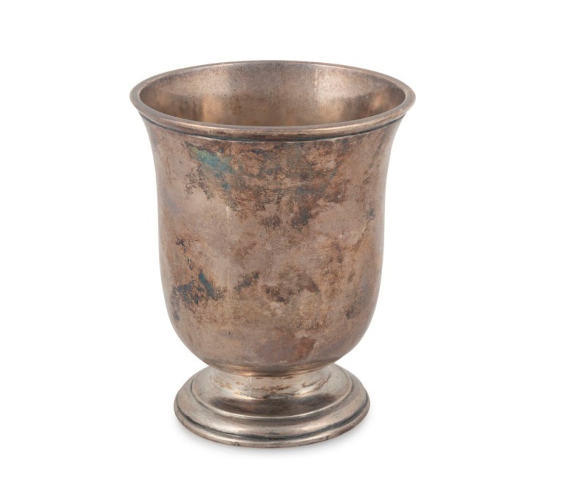 An 18th century CHANNEL ISLANDS silver wine beaker by PIERRE AMIRAUX of Jersey, circa 1760, 8cm high, 108 grams