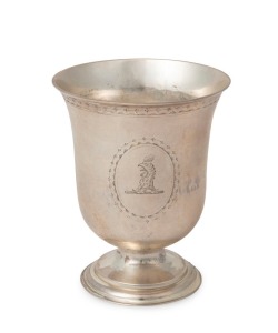 HESTER BATEMAN of London,18th century CHANNEL ISLANDS Jersey style silver wine beaker, circa 1785, engraved with cockerel crest, 9.5cm high, 99 grams