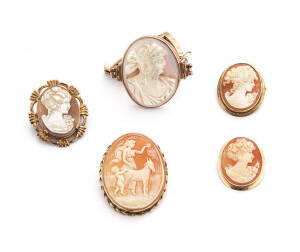 CAMEO JEWELLERY: Various 9ct Cameo items.(8)