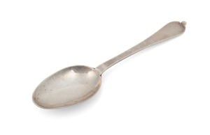 An 18th century CHANNEL ISLANDS silver trefid spoon by GEORGE MAUGER of Jersey, circa 1790, engraved "G.A.H.", 18.3cm long, 33 grams