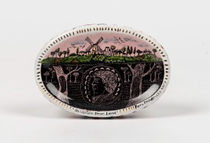 BERNADETTE (Bern) EMMERICHS "Bennelong In a Land Within a Land" hand-painted ceramic wall plaque,signed "Bern Emmerichs, 2017", titled verso,8.5 x 11.5cm 