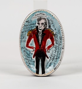 BERNADETTE (Bern) EMMERICHS "Kings Tableland" hand-painted ceramic wall plaque,signed "Bern Emmerichs, 2017", titled verso,11.5 x 8.5cm