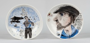 BERNADETTE (Bern) EMMERICHS "Bligh's Boyz" pair of hand-painted ceramic bowls, both signed and titled on the bases, 20cm wide