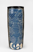 DEREK THOMPSON JUNGARRAYI&nbsp;"Ngintaba" blue and black glazed pottery vase with sgraffito&nbsp;goanna decoration, incised "Derek Thompson, Ernabella Arts In 2010", 24.5cm high