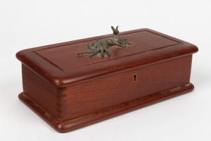 An Australian cedar deed box with cast metal kangaroo top, made by BRIAN & ALISON THOMAS of Baringhup, Victoria, late 20th century, ​​​​​​​35cm wide
