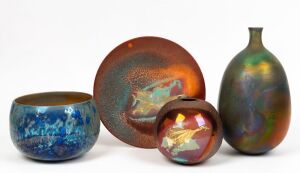 GREG DALY studio pottery vases, bowl and platter, (4 items), signed "Daly", the largest 29cm high
