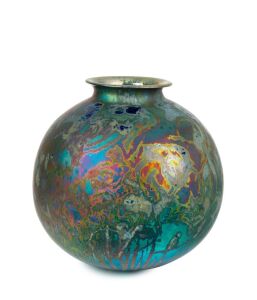 GREG DALY "Dawn Light, 2011" lustre glaze ceramic vase, signed "Daly", with additional title and gallery number affixed to base, also with additional gallery card, 28cm high, 26cm wide
